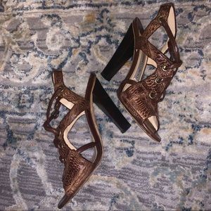 Jimmy Choo Reptile Leather Brown Lace Up Heels